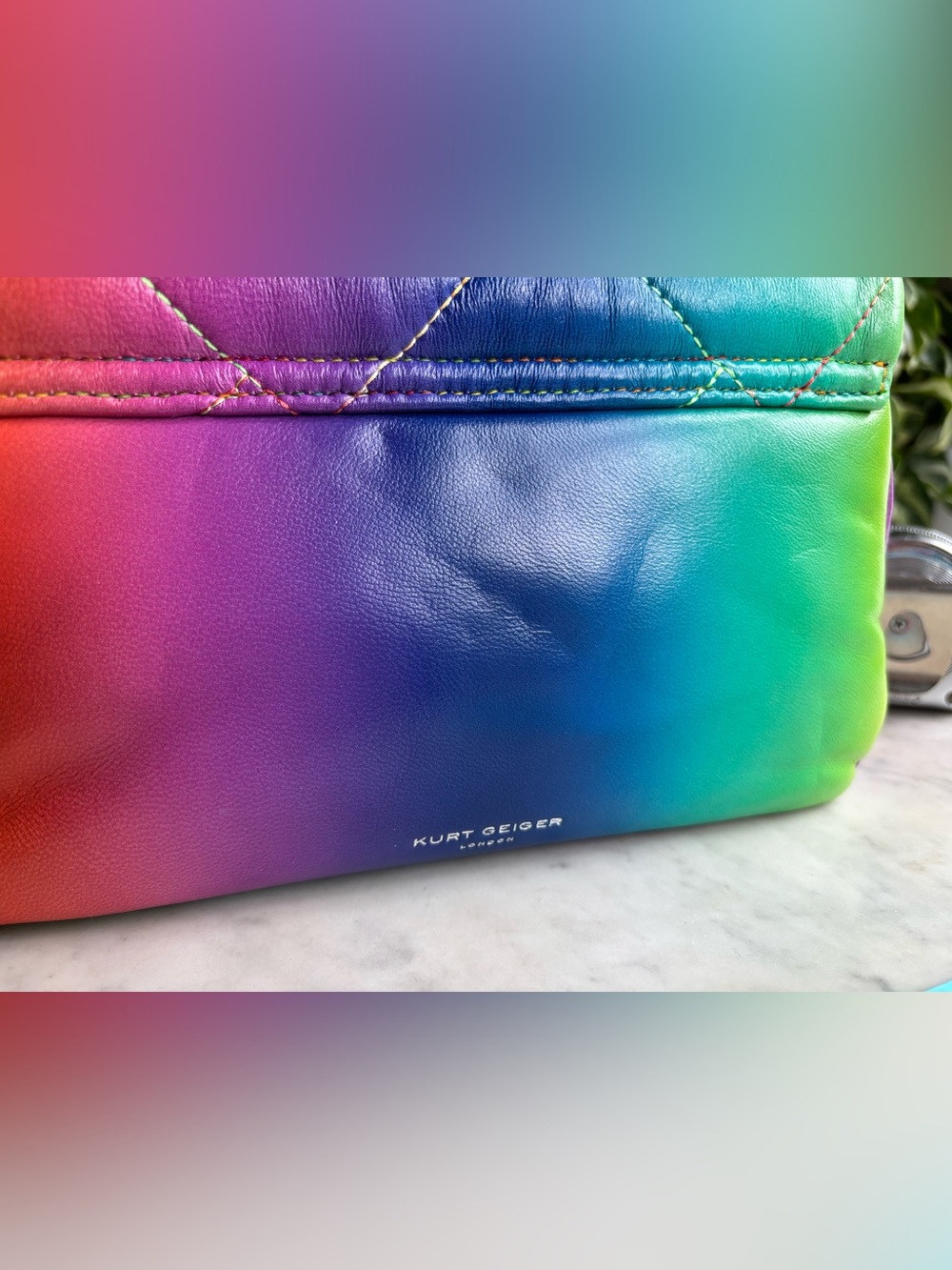 Kurt Geiger Rainbow Quilted Shoulder Bag - Green Blue Purple Pink Orange Red - Picture 8 of 10
